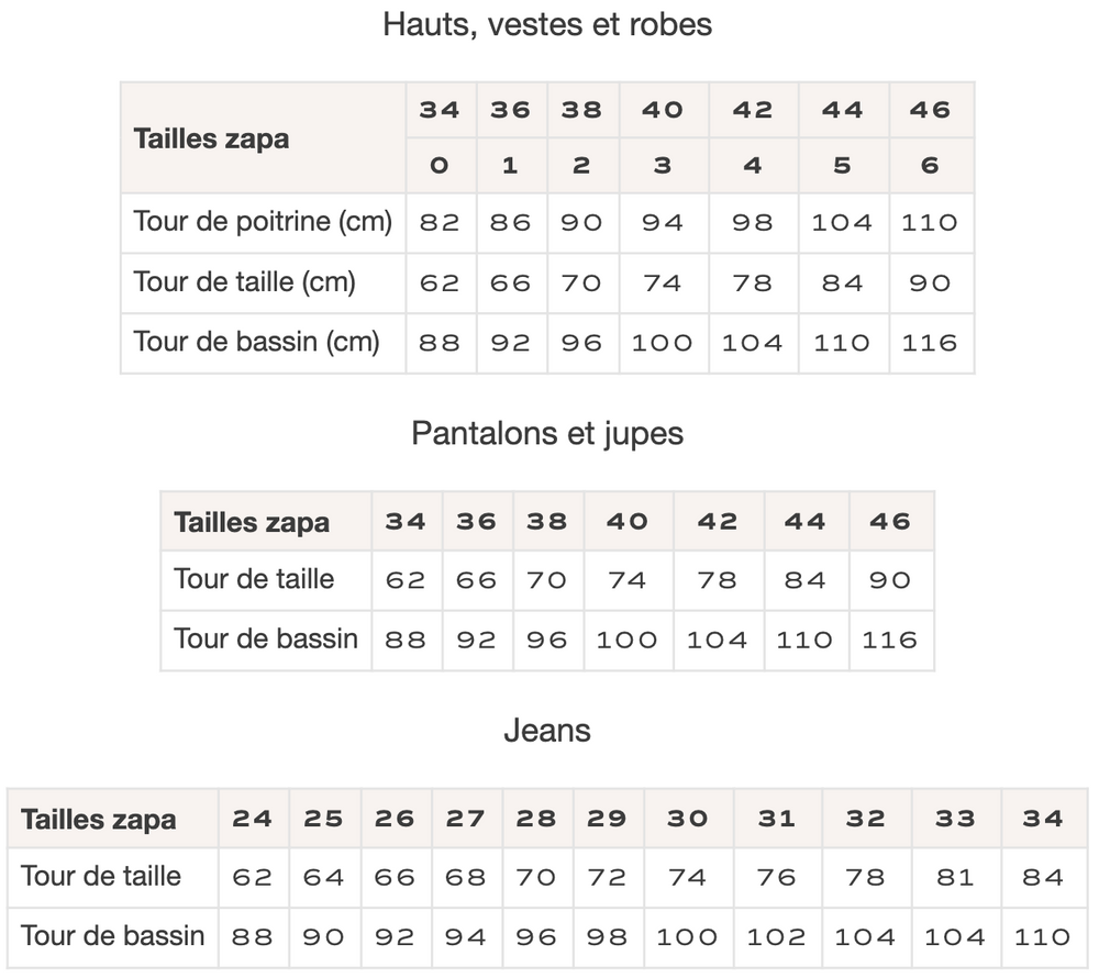 Guide des tailles